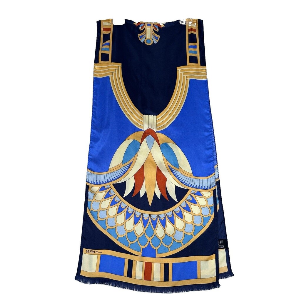 M Frey Wien Silk Scarf Vintage Made In Italy 13 X 58 Egyptian Revival Vivid